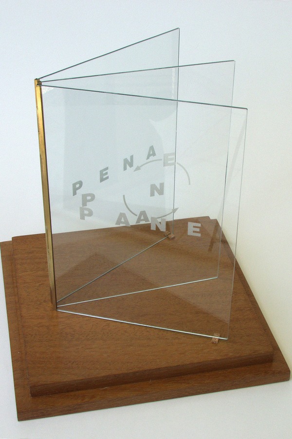 In Pane Pena [artist book], 2010. Sandblasted glass, brass. 15 x 21 x 15 [opened].